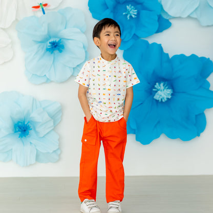 Kids Utility Pants in Orange by Le Petit Society — image 13