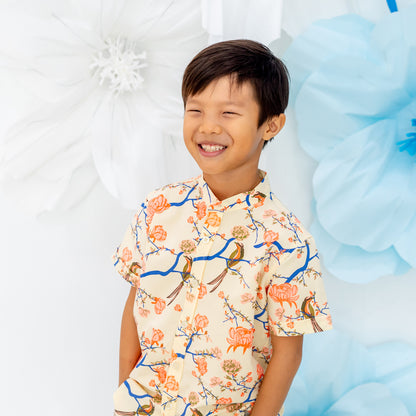 Garden Series - Boys Shirt in Yellow Peony by Le Petit Society — image 7