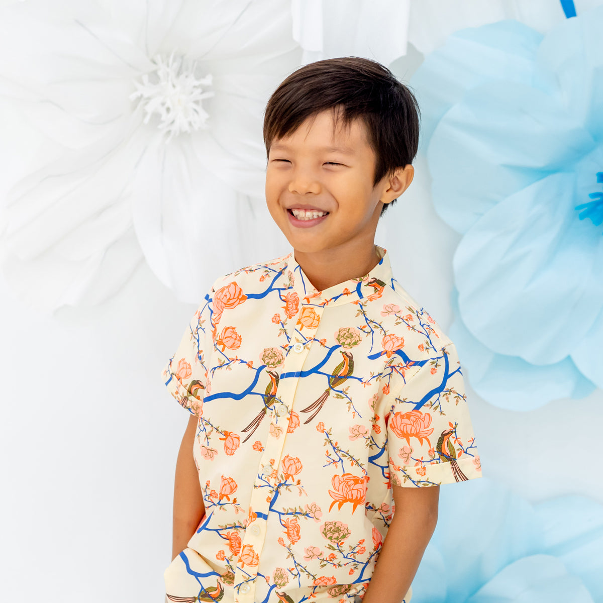 Garden Series - Boys Shirt in Yellow Peony by Le Petit Society — image 15