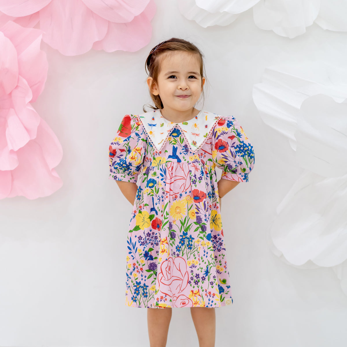 Garden Series - Girls Contrast Dress in Pink by Le Petit Society — image 2