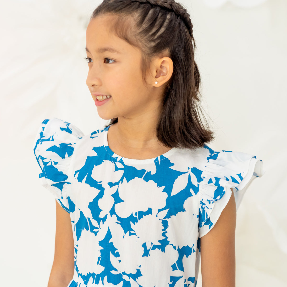 Garden Series - Girls Tiered Dress in Blue Floral by Le Petit Society — image 3