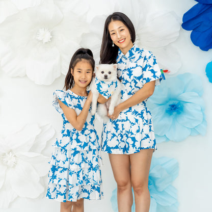 Garden Series - Girls Tiered Dress in Blue Floral by Le Petit Society