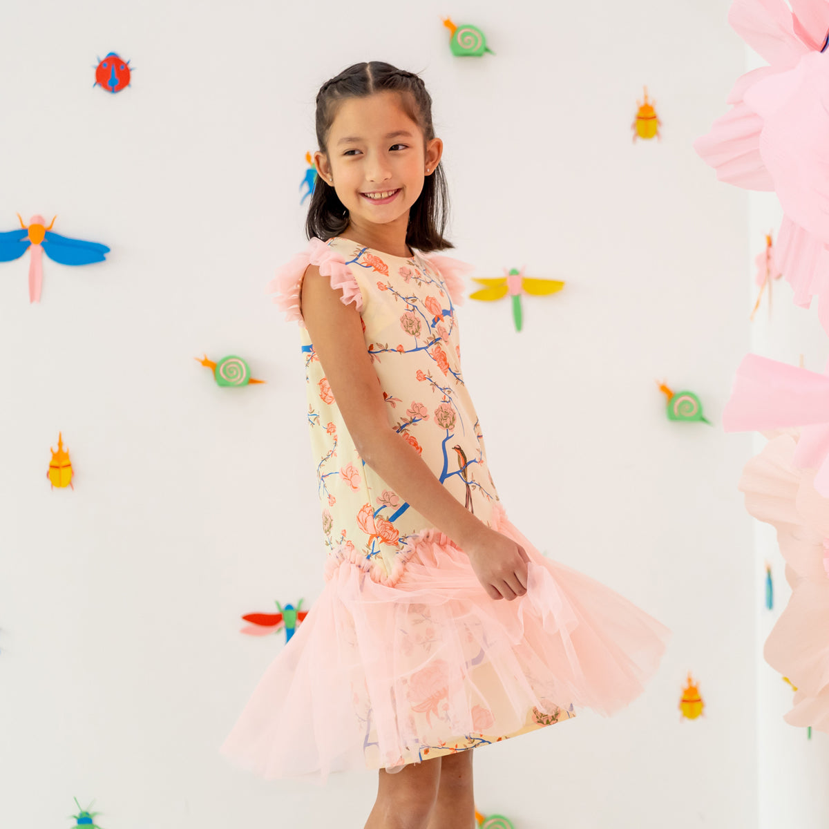 Garden Series - Girls Tulle Dress in Yellow Peony by Le Petit Society — image 15