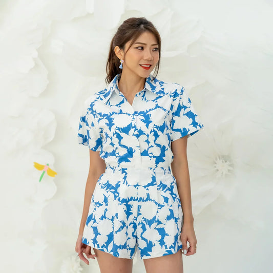Garden Series - Ladies Shorts in Blue Floral by Le Petit Society — image 2