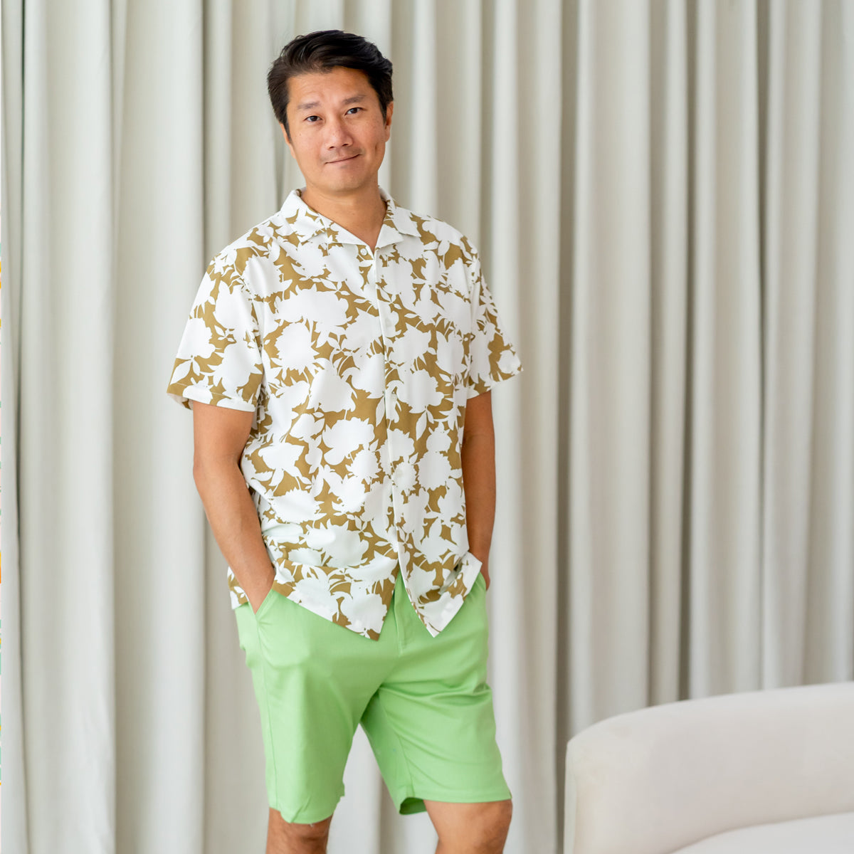 Garden Series - Men's Camp Collar Shirt in Ochre Floral - Relaxed Fit by Le Petit Society