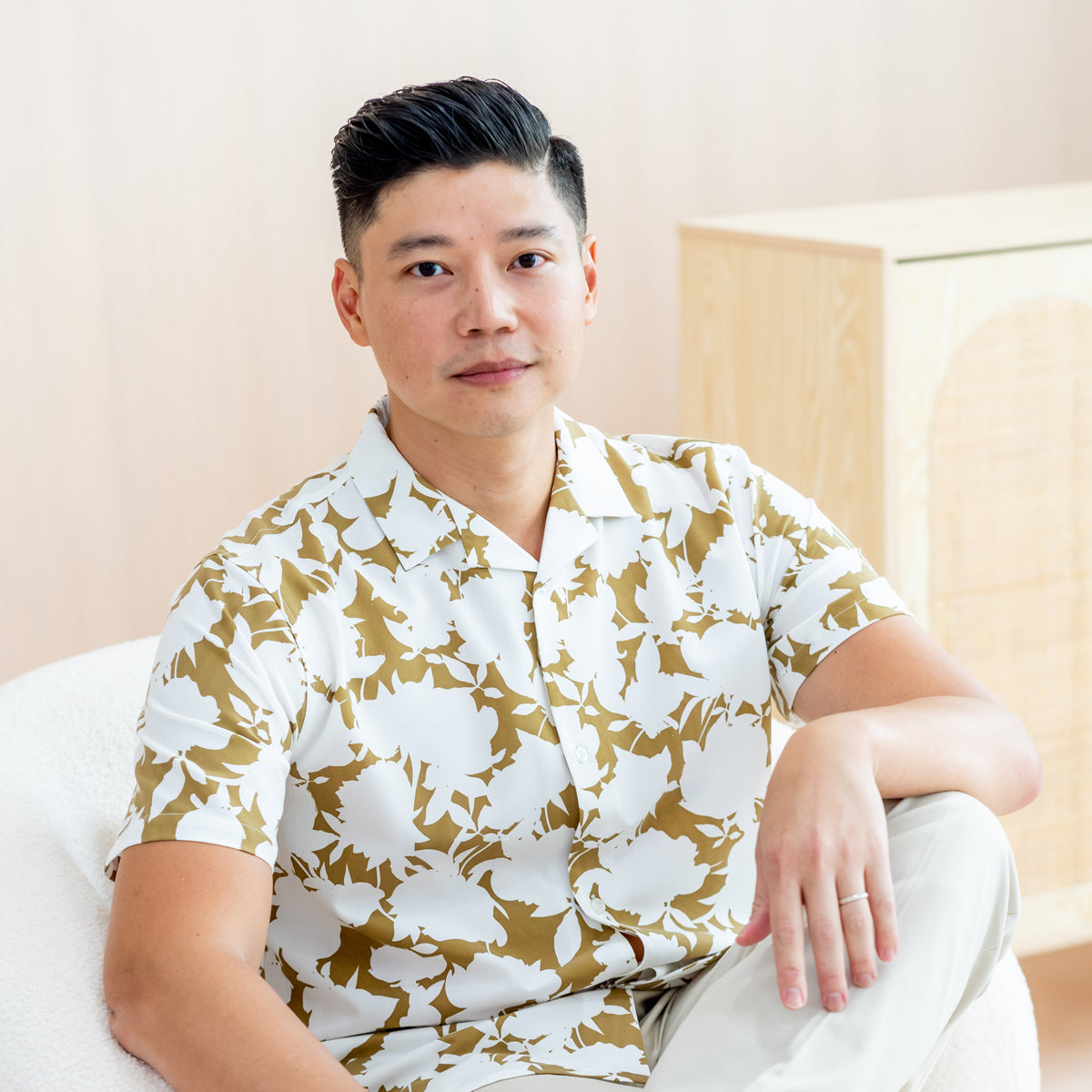 Garden Series - Men's Camp Collar Shirt in Ochre Floral - Relaxed Fit by Le Petit Society — image 12