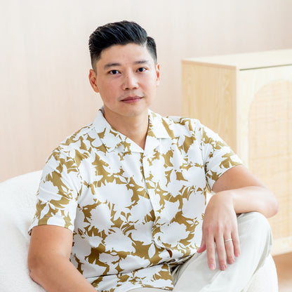 Garden Series - Men's Camp Collar Shirt in Ochre Floral - Relaxed Fit by Le Petit Society — image 12