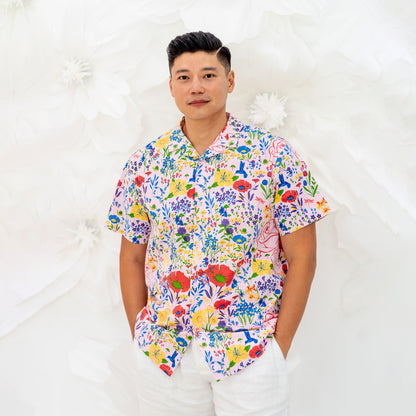 Garden Series - Men's Camp Collar Shirt in Pink - Relaxed Fit by Le Petit Society — image 2