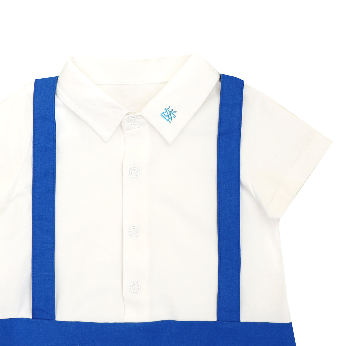Garden Series - Baby Boy Suspender Romper in Blue by Le Petit Society — image 4