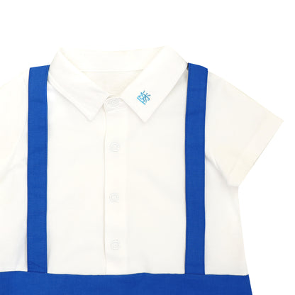 Garden Series - Baby Boy Suspender Romper in Blue by Le Petit Society — image 4