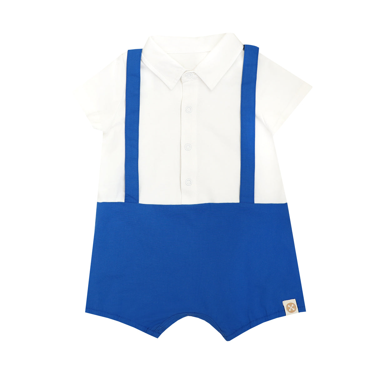 Garden Series - Baby Boy Suspender Romper in Blue by Le Petit Society — image 6