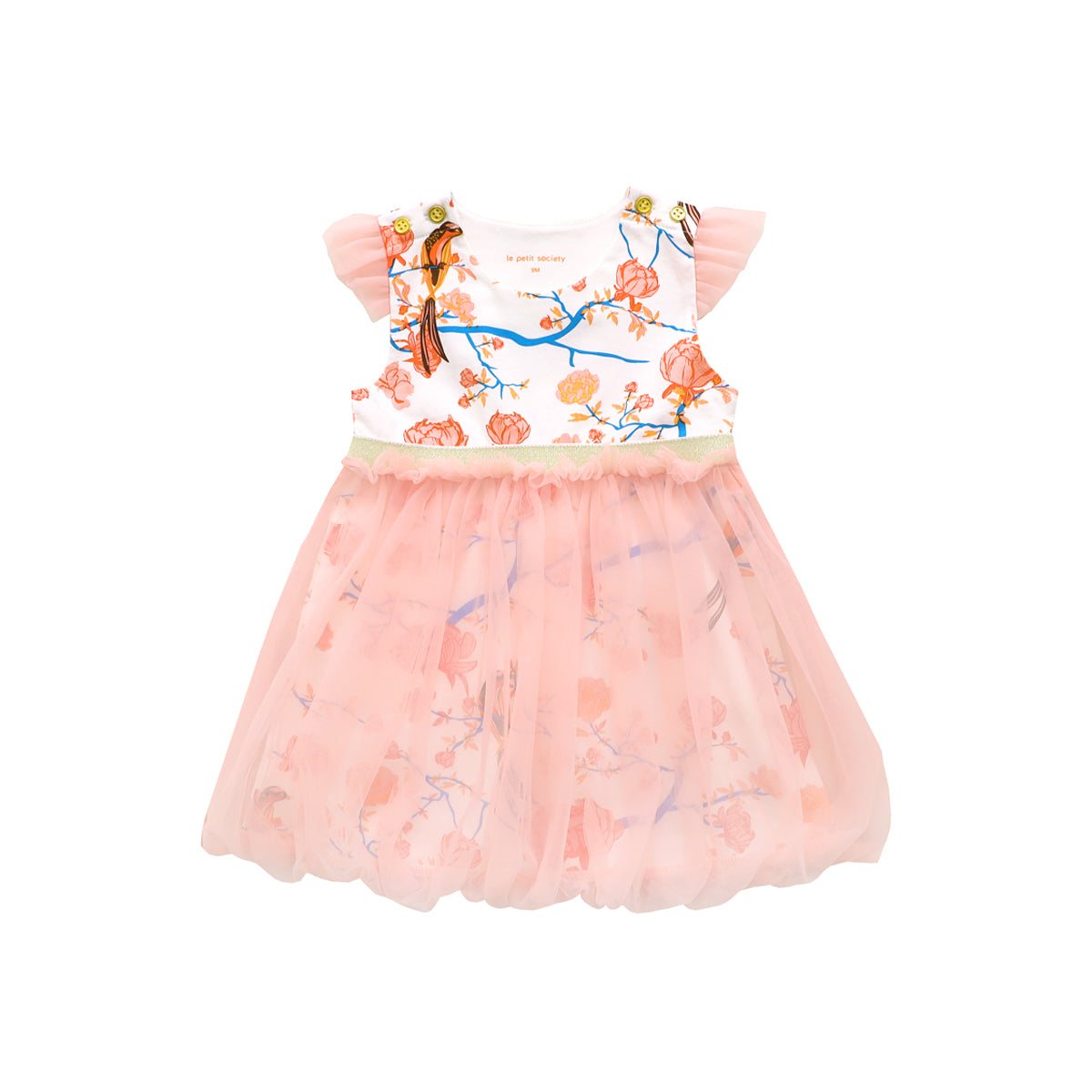 Garden Series - Baby Girl Bubble Dress in White Peony by Le Petit Society