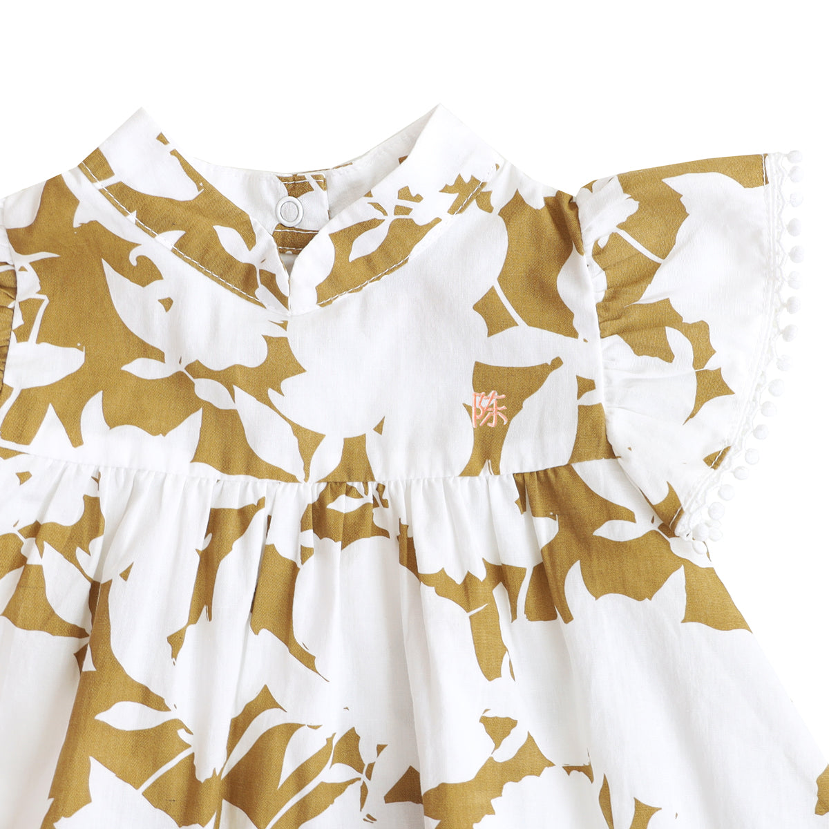 Garden Series - Baby Girl Flutter Dress in Ochre Floral by Le Petit Society — image 2
