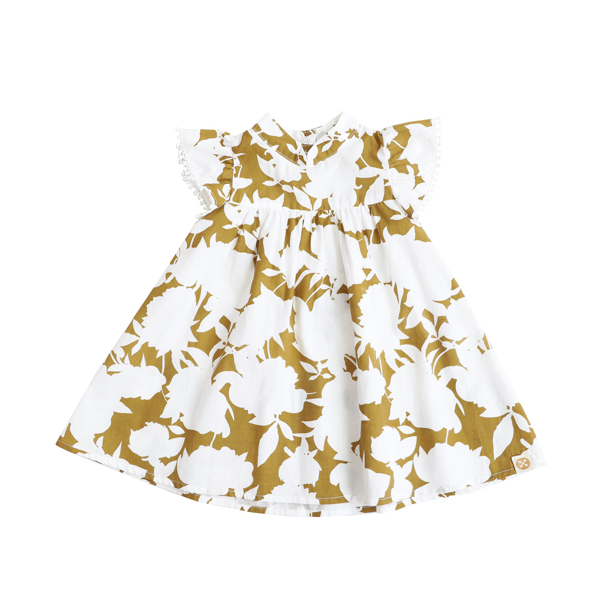 Garden Series - Baby Girl Flutter Dress in Ochre Floral by Le Petit Society — image 4