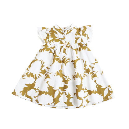 Garden Series - Baby Girl Flutter Dress in Ochre Floral by Le Petit Society — image 4