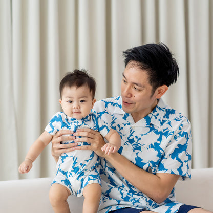 Garden Series - Men's Camp Collar Shirt in Blue Floral - Relaxed Fit by Le Petit Society — image 3