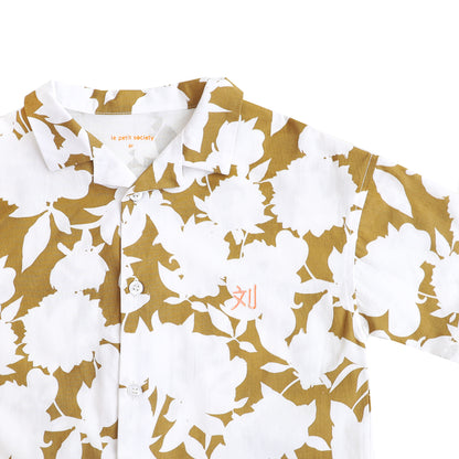 Garden Series - Boys Camp Collar Shirt in Ochre Floral by Le Petit Society — image 2
