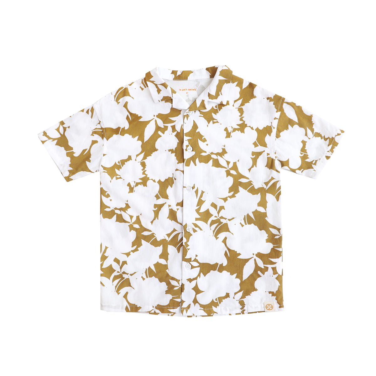 Garden Series - Boys Camp Collar Shirt in Ochre Floral by Le Petit Society — image 9