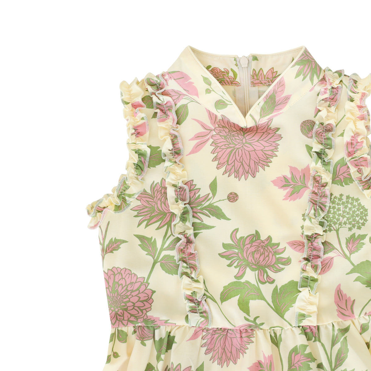 Garden Series - Girls Ruffled Dress in Yellow Chrysanthemum Print by Le Petit Society — image 4