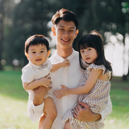 Papa & Mini - Baby Boy Bow Tie Romper in Beige Gingham (Past Season) by Le Petit Society — image 8