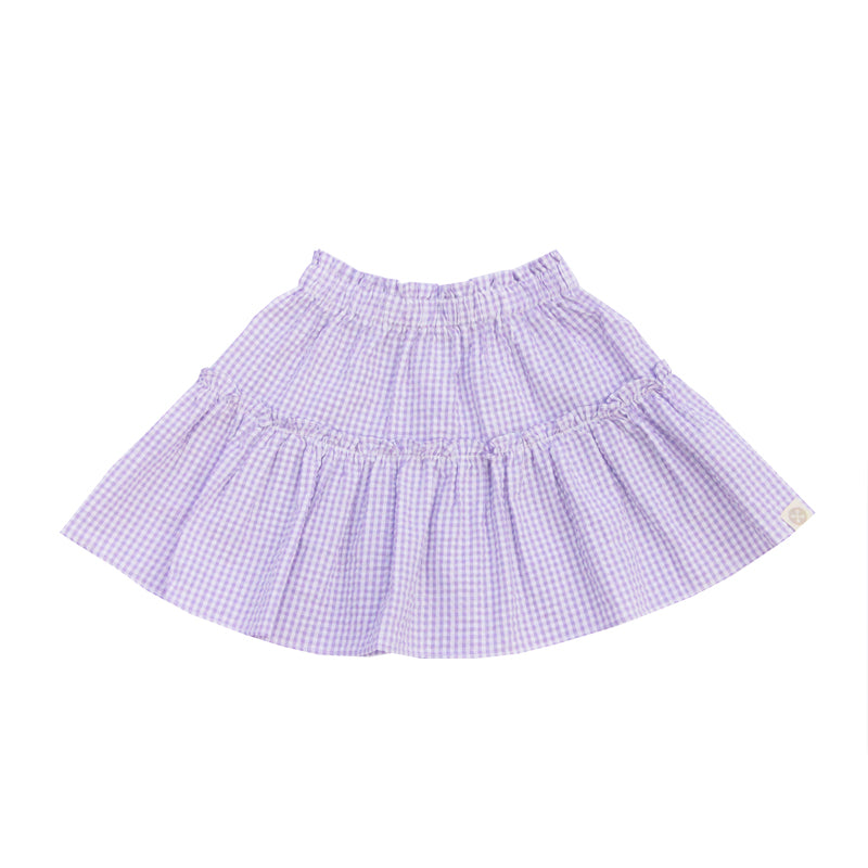 Resort Series - Girls Tiered Skirt in Purple Gingham by Le Petit Society — image 3