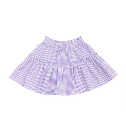 Resort Series - Girls Tiered Skirt in Purple Gingham by Le Petit Society — image 3