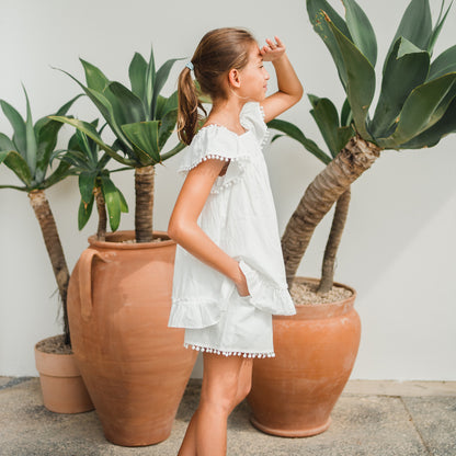 Resort Series - Girls Pom Pom Shorts in White by Le Petit Society — image 7