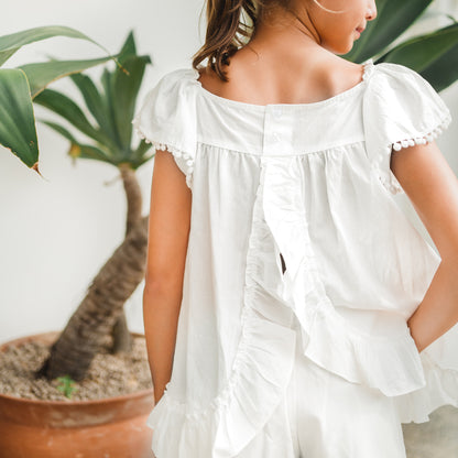 Resort Series - Girls Flutter Sleeves Baby Doll Top in White by Le Petit Society — image 17
