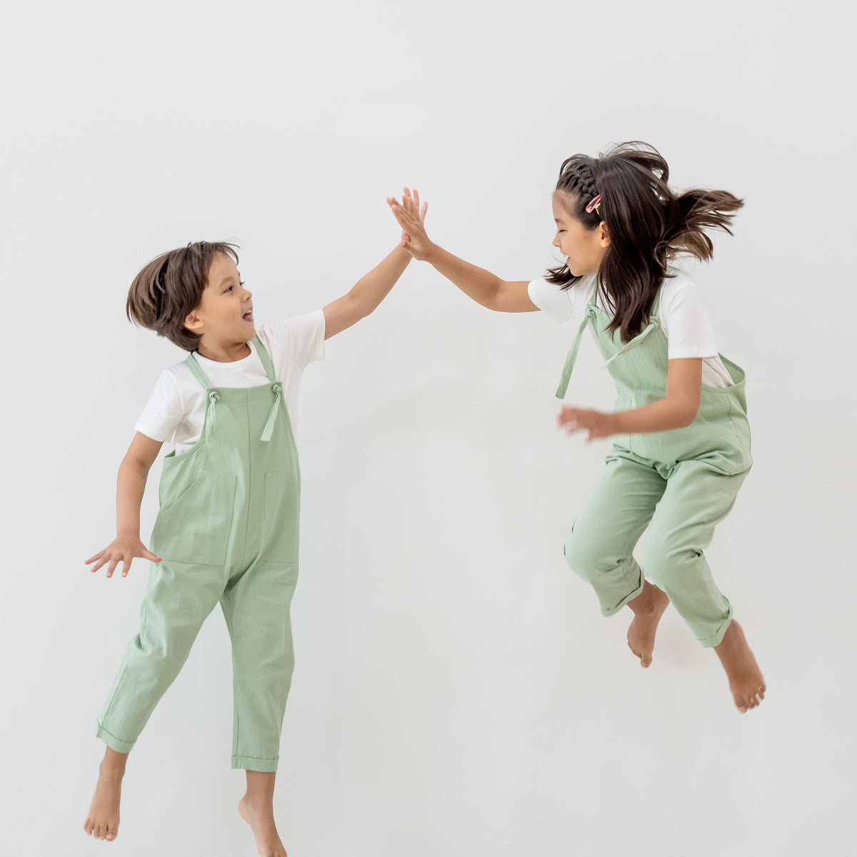 Mama & Mini in Pastel Green Kids Long Overalls by Le Petit Society
