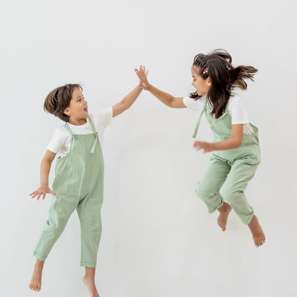 Mama & Mini in Pastel Green Kids Long Overalls by Le Petit Society