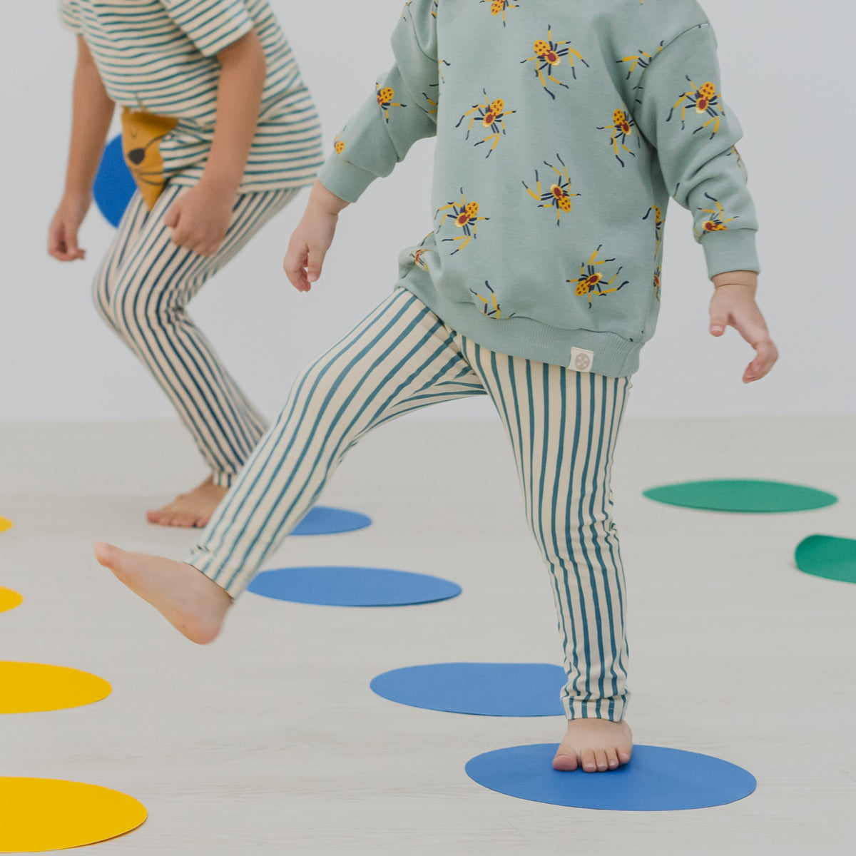 Made For Play - Kids Leggings in Green Stripes by Le Petit Society — image 2