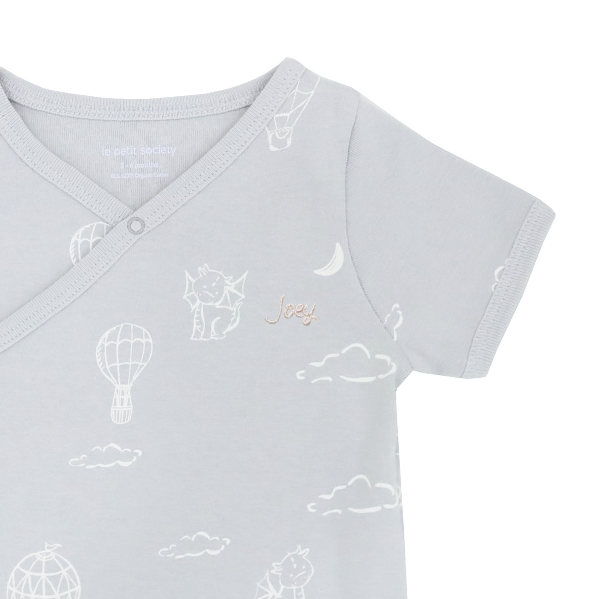 Baby Organic Kimono Romper in Dreamy Dragon - Grey by Le Petit Society — image 2