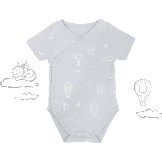Baby Organic Kimono Romper in Dreamy Dragon - Grey by Le Petit Society
