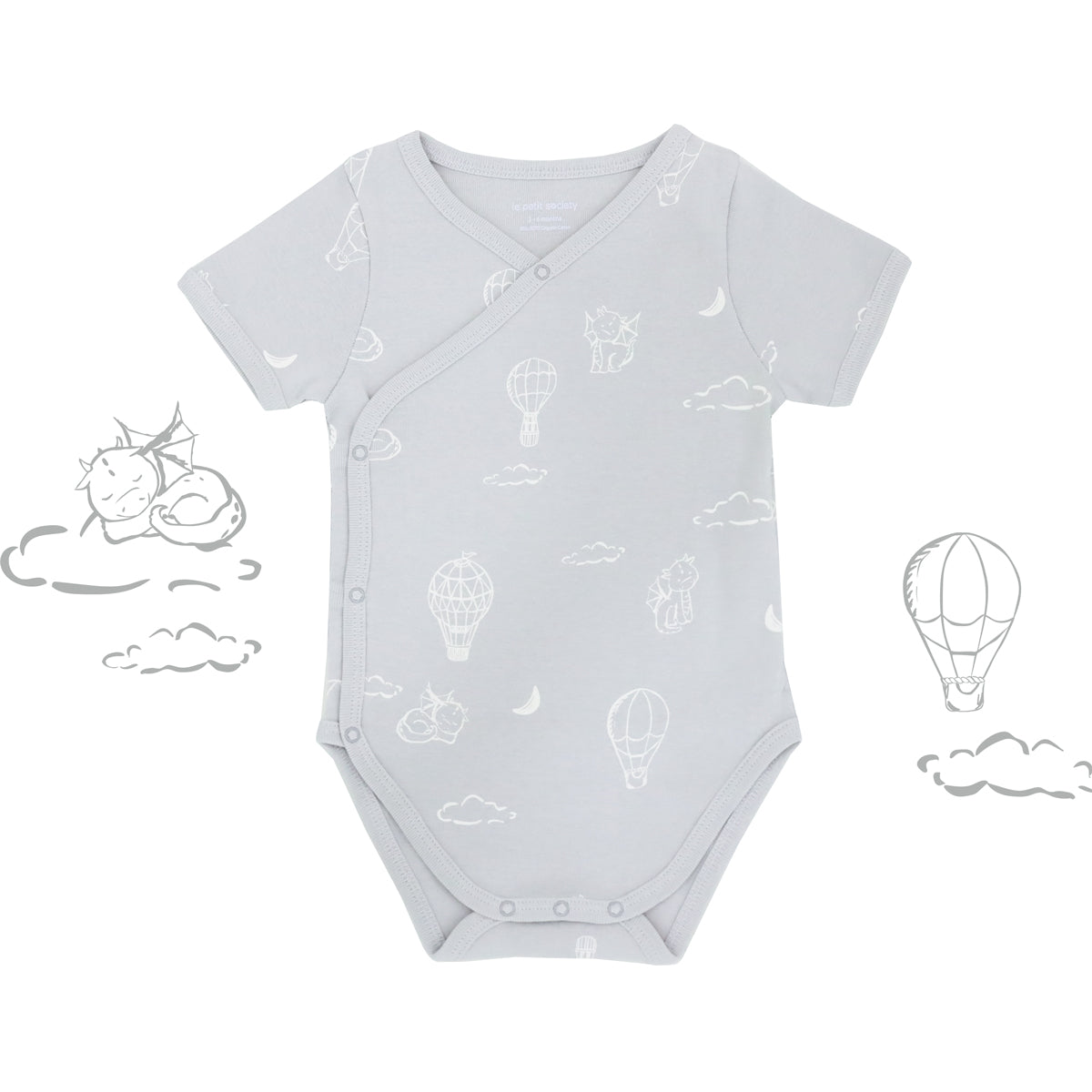 Baby Organic Kimono Romper in Dreamy Dragon - Grey by Le Petit Society — image 4