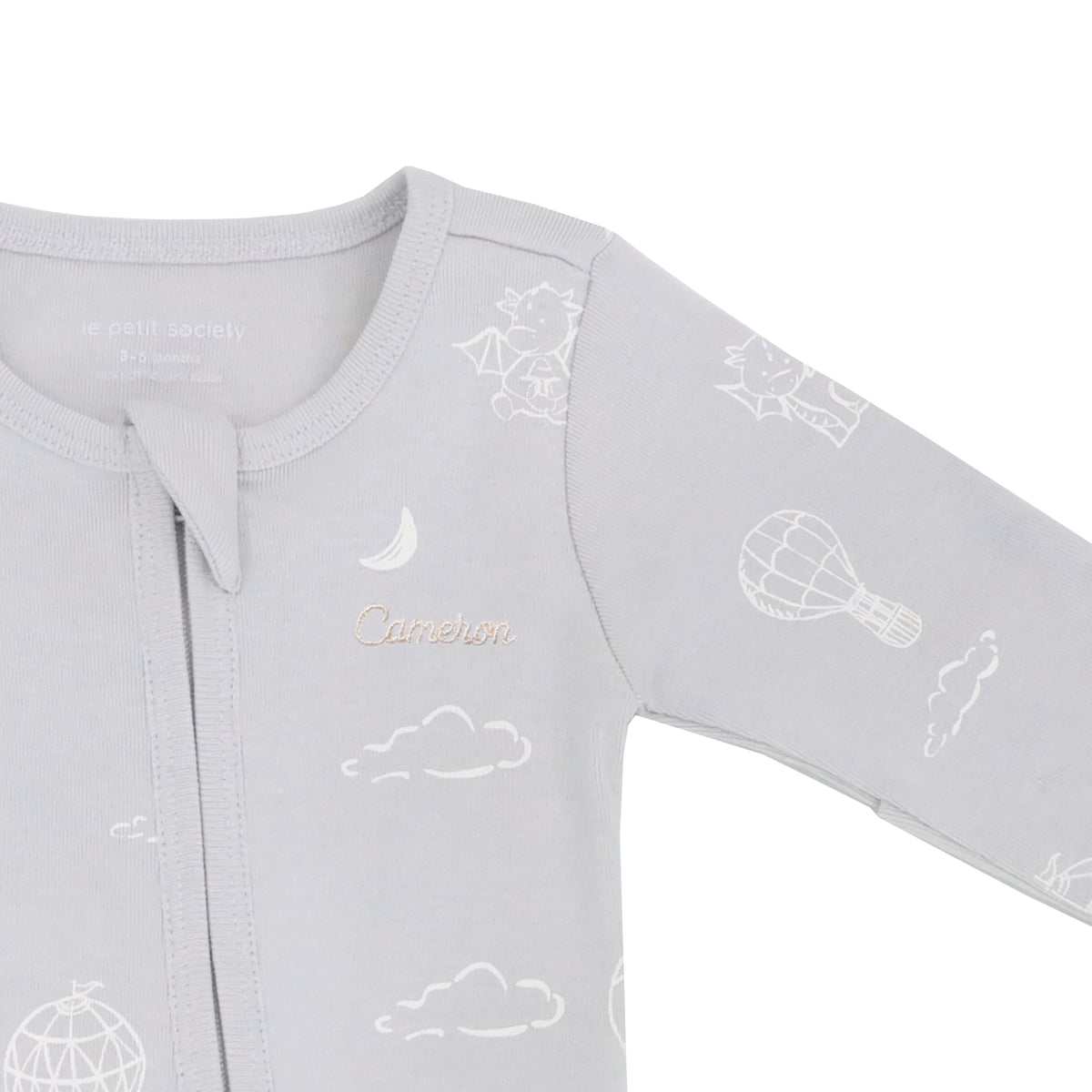 Baby Organic Sleepsuit - Dreamy Dragon in Grey by Le Petit Society — image 2