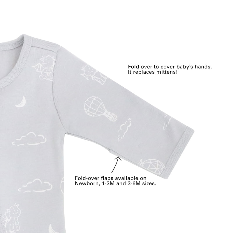 Baby Organic Sleepsuit - Dreamy Dragon in Grey by Le Petit Society — image 4