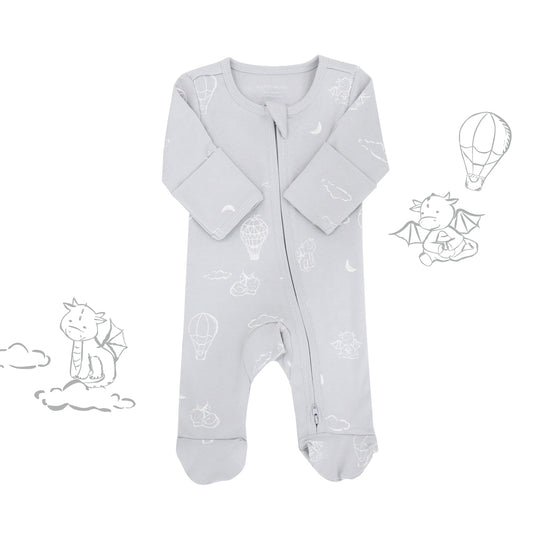 Baby Organic Sleepsuit - Dreamy Dragon in Grey by Le Petit Society