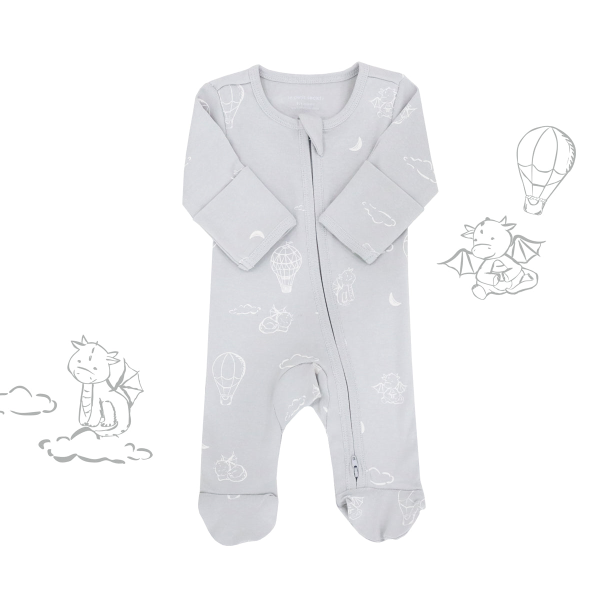 Baby Organic Sleepsuit - Dreamy Dragon in Grey by Le Petit Society — image 9