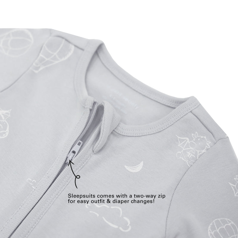 Baby Organic Sleepsuit - Dreamy Dragon in Grey by Le Petit Society — image 3