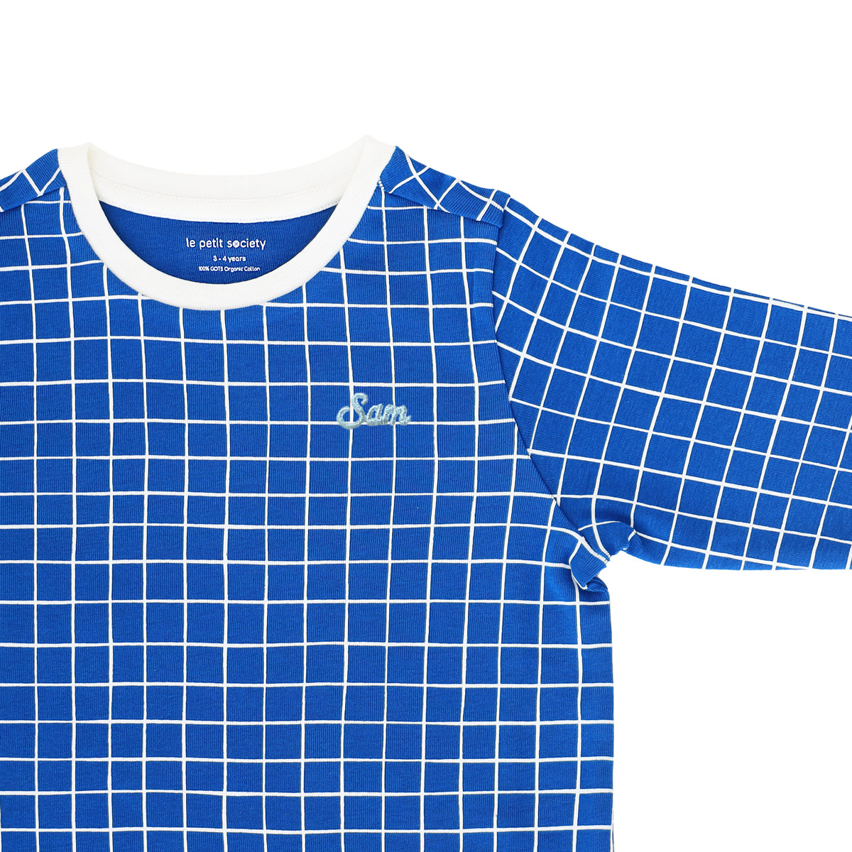 Kids Long Sleeve Organic Pyjamas Set in Grid Print by Le Petit Society — image 4