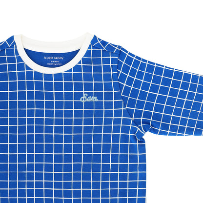 Kids Long Sleeve Organic Pyjamas Set in Grid Print by Le Petit Society — image 4
