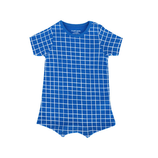 Baby Organic Short Sleeve Romper in Grid Print by Le Petit Society