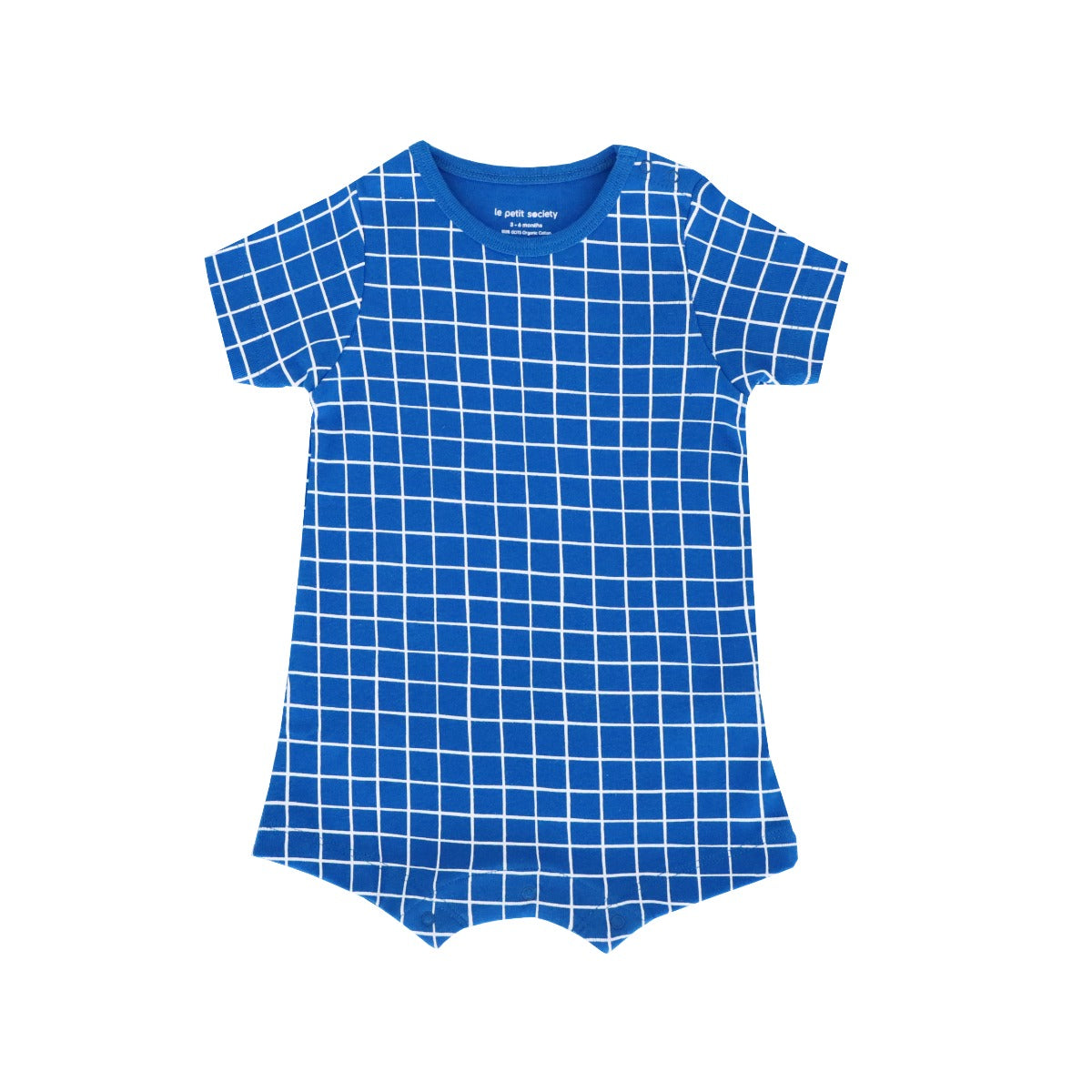 Baby Organic Short Sleeve Romper in Grid Print by Le Petit Society — image 7