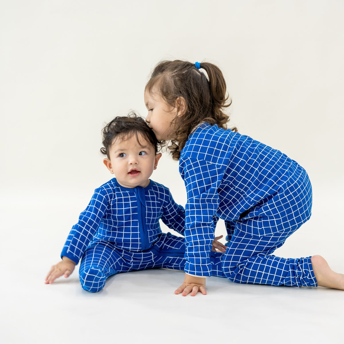 Baby Organic Zip Sleepsuit in Grid Print by Le Petit Society — image 3