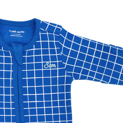 Baby Organic Zip Sleepsuit in Grid Print by Le Petit Society — image 14