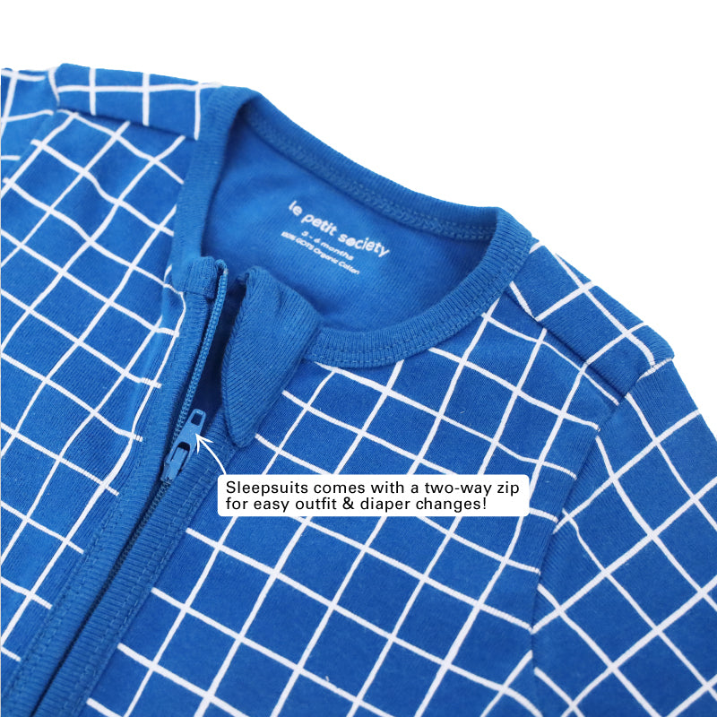 Baby Organic Zip Sleepsuit in Grid Print by Le Petit Society — image 5