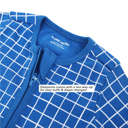 Baby Organic Zip Sleepsuit in Grid Print by Le Petit Society — image 5