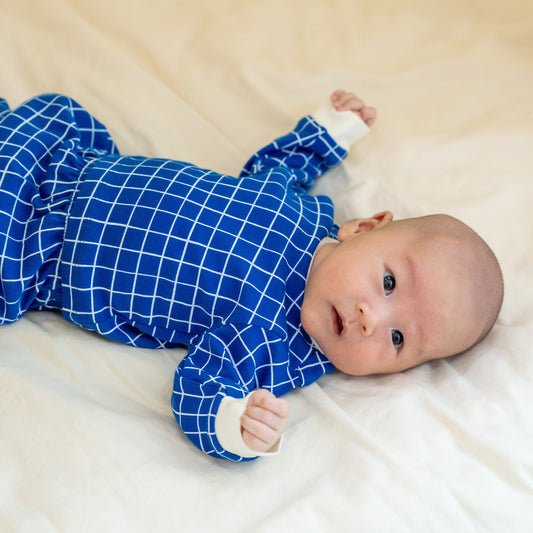 Baby Organic Long Sleeves Top in Grid Print by Le Petit Society