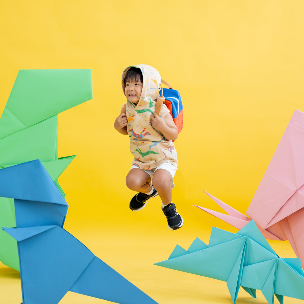 Made for Play - Hoodie Tank in Party Pterodactyl Print in Beige by Le Petit Society — image 9