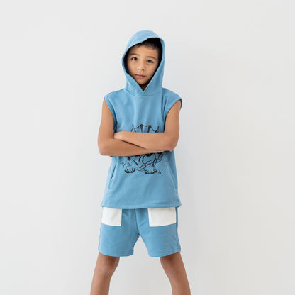 Made for Play - Hoodie Tank in Triceratops Print in Blue by Le Petit Society — image 12